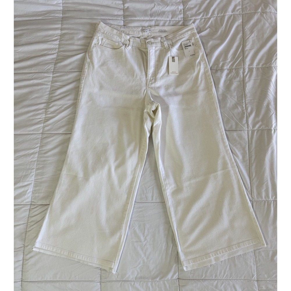 New Good American Good Waist Palazzo Crop High Rise Wide Leg Jeans White 15